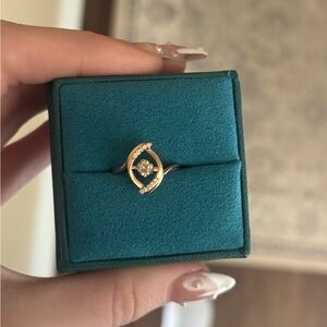 Effy Gold Ring with Central Clear Floating Diamond and Accent Diamonds